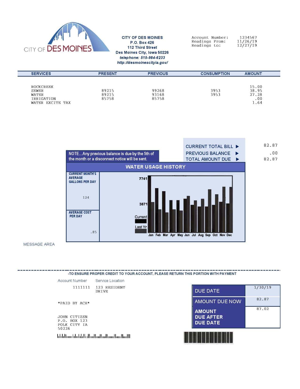 USA-Iowa-water-bill.jpg USA Iowa City of Des Moines water utility bill template in Word and PDF format