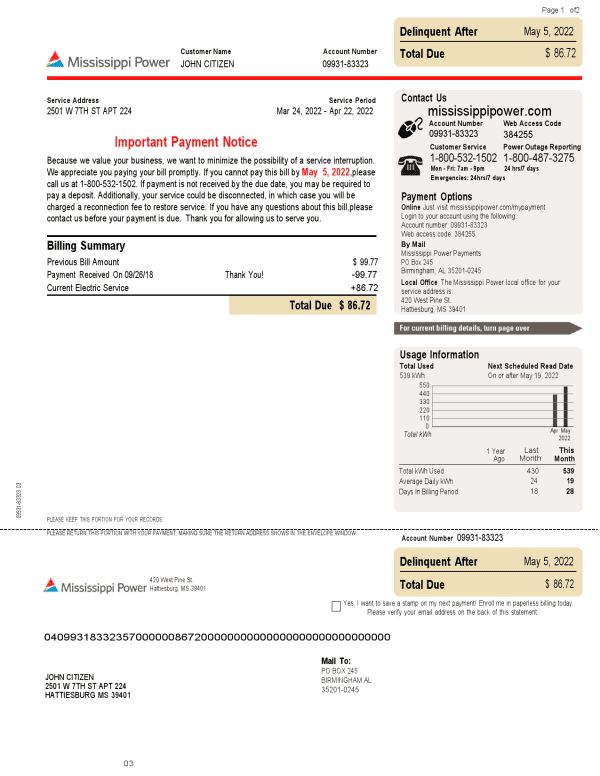 USA-Mississippi-power-utility-bill-2.png USA Mississippi Power utility bill, Word and PDF template, 2 pages