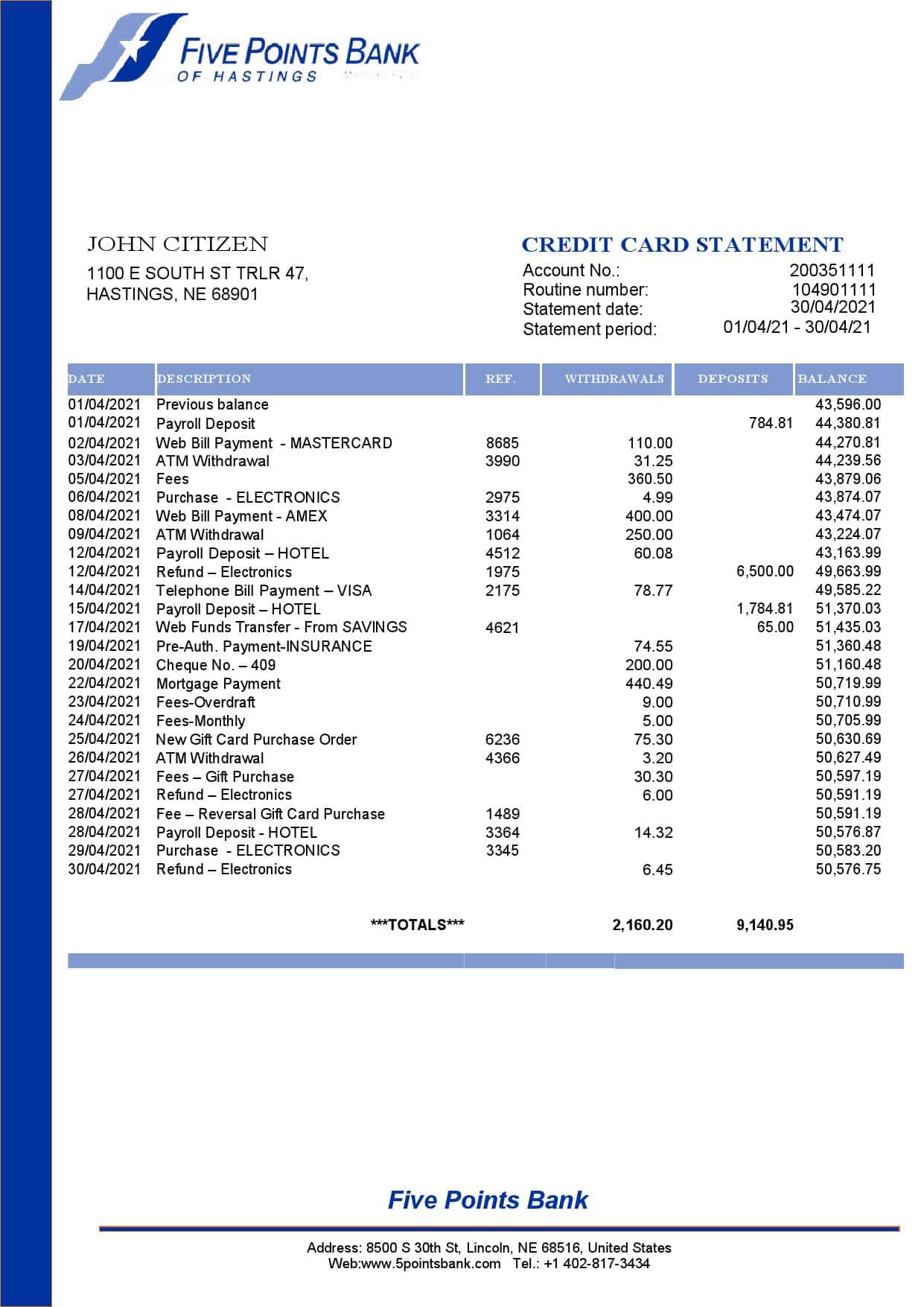 USA-Nebraska-Five-Points-Bank-credit-card-statement-template-in-Word-and-PDF-format.jpg USA Nebraska Five Points Bank credit card statement template in Word and PDF format
