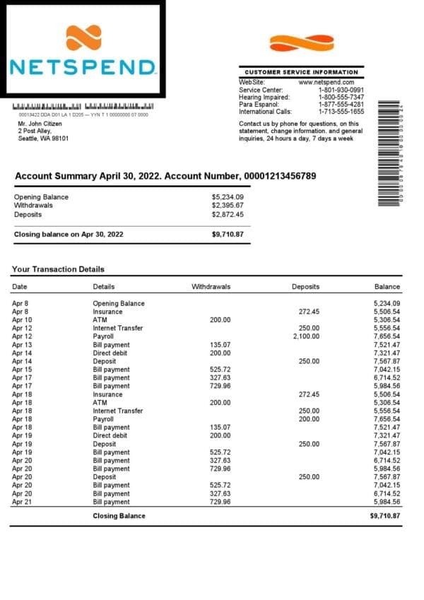 USA-Netspend-Bank-Statement_000001.jpg USA Netspend bank statement Word and PDF template
