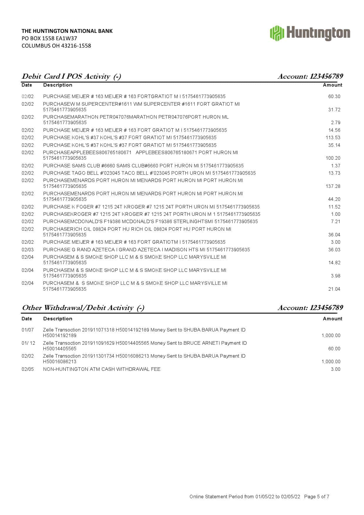 USA-Ohio-Huntington-bank-statement-Word-and-PDF-template-7-pages-5.jpg USA Ohio Huntington bank statement Word and PDF template, 7 pages - Image 5