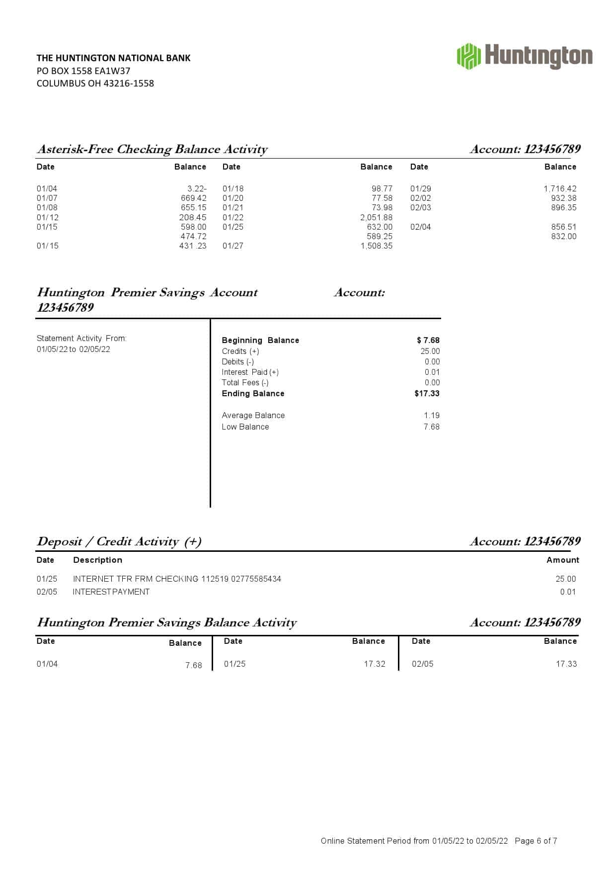 USA-Ohio-Huntington-bank-statement-Word-and-PDF-template-7-pages-6.jpg USA Ohio Huntington bank statement Word and PDF template, 7 pages - Image 6