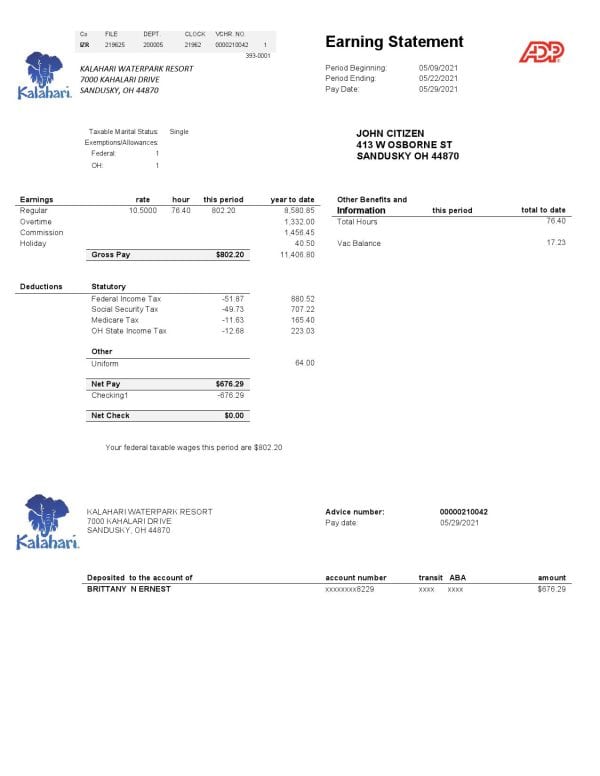 USA-Ohio-Kalahari-Waterpark.jpg USA Ohio Kalahari Waterpark Resort utility bill template in Word and PDF format