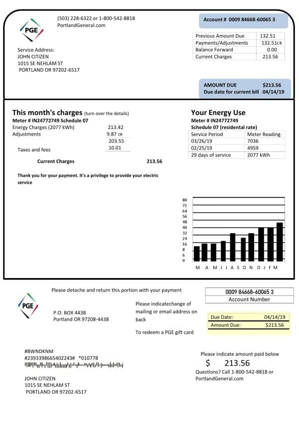 USA-Oregon_000001.jpg USA Oregon PGE Electricity Utility Bill Template in Word and PDF Format