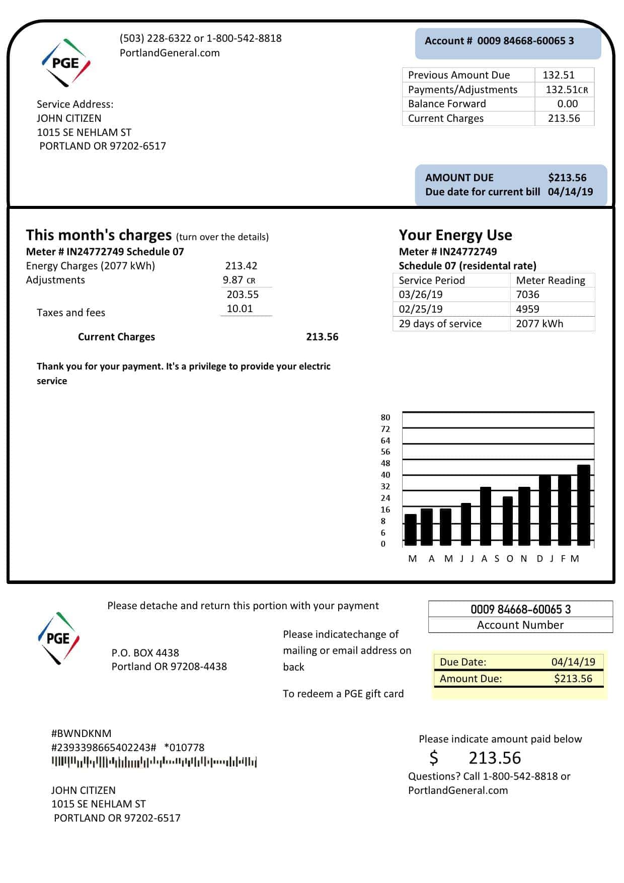 USA-Oregon_000001.jpg USA Oregon PGE Electricity Utility Bill Template in Word and PDF Format