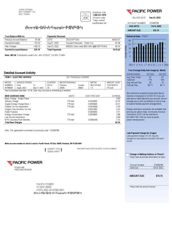 USA-Pacific.jpg USA Pacific Power utility bill, Word and PDF template, 2 pages