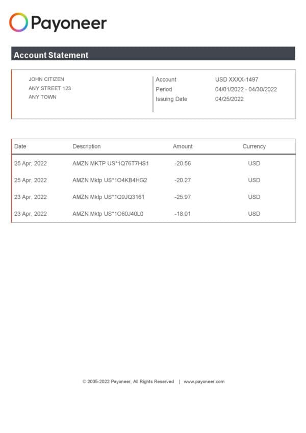 USA-Payoneer_000001.jpg USA Payoneer account statement Word and PDF template