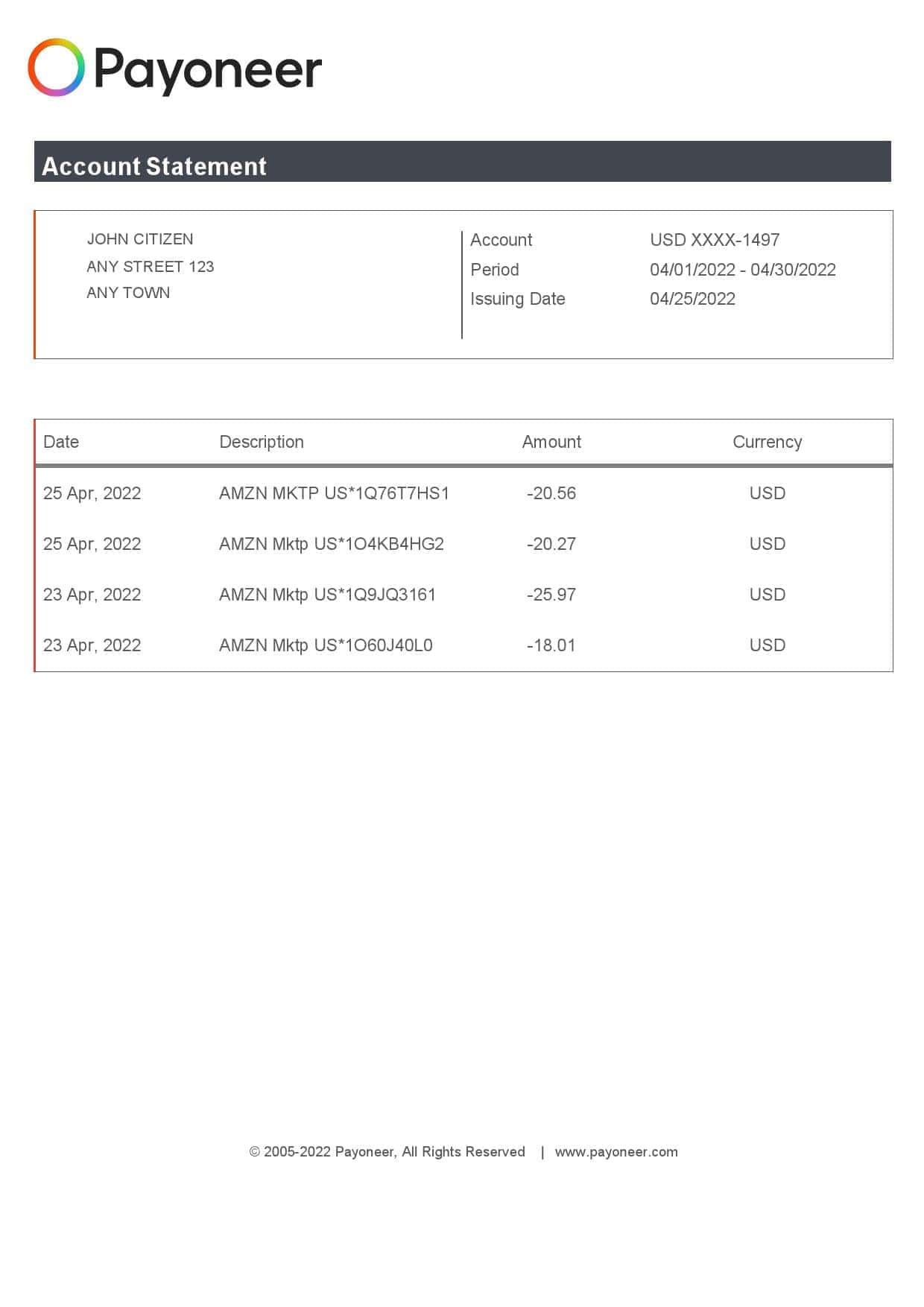 USA-Payoneer_000001.jpg USA Payoneer account statement Word and PDF template