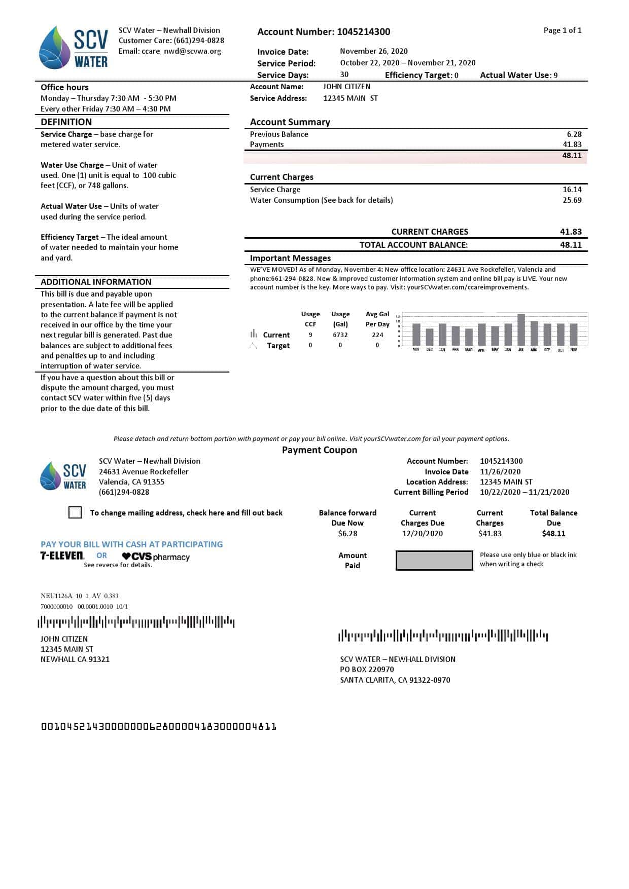 USA-SCV-Water-utility-bill.jpg USA California Santa Clarita SCV Water utility bill template in Word and PDF format