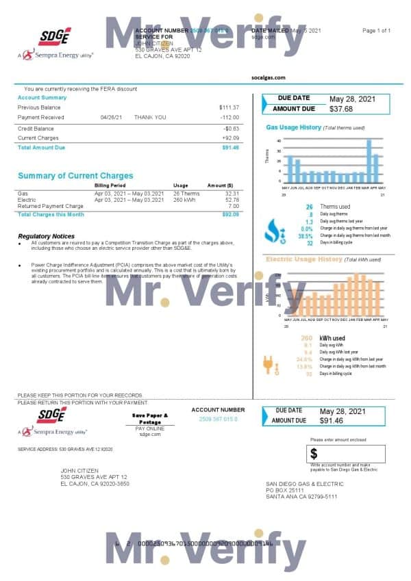 USA-SDGE.jpg USA California San Diego Gas & Electric (SDG&E) utility bill template in Word and PDF format