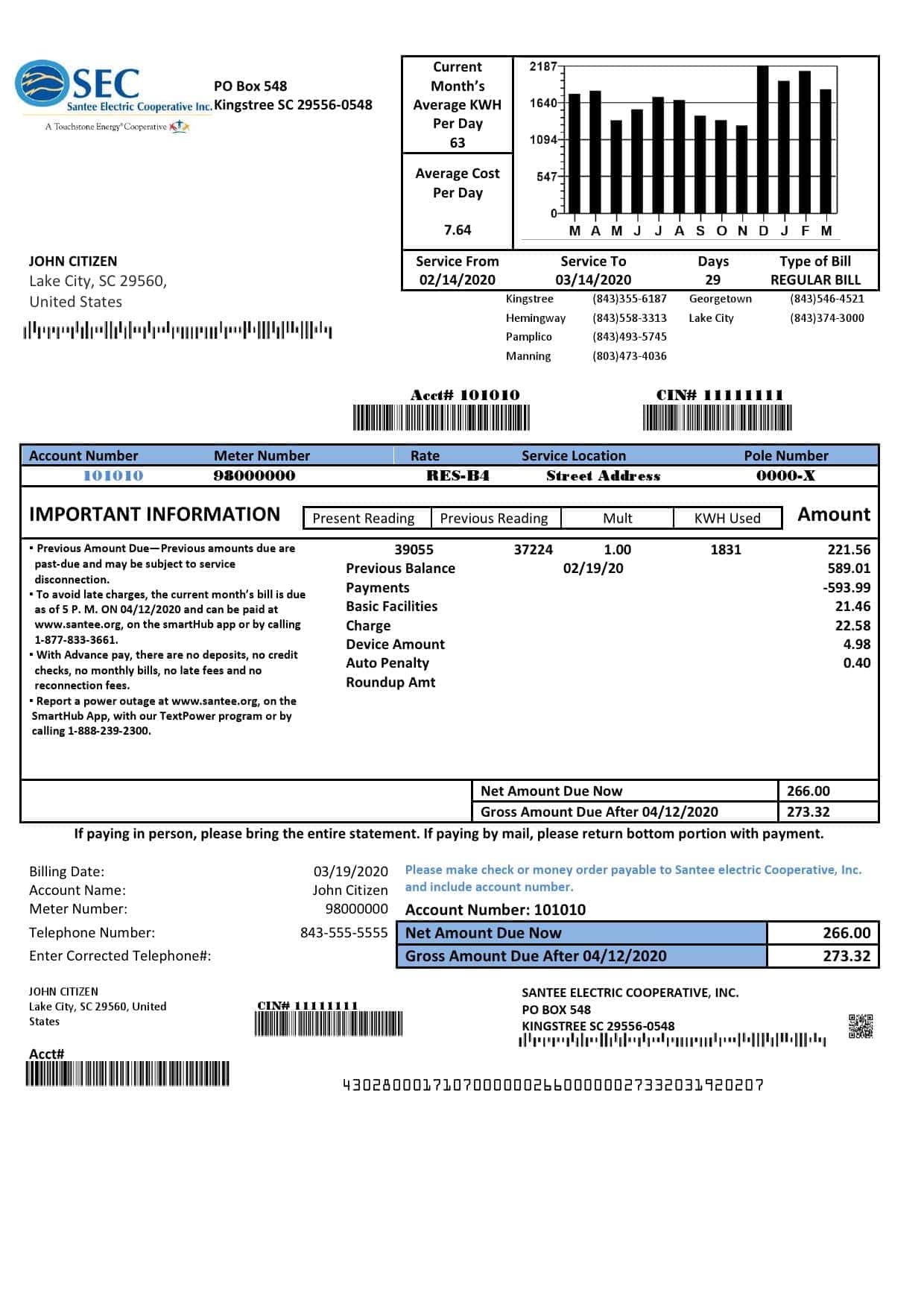 USA-SEC.jpg USA South Carolina Santee Electric Cooperative (SEC) proof of address utility bill template in Word and PDF format