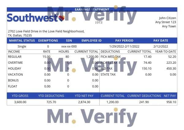 USA-Southwest-Airlines-airlines-company.jpg USA Southwest Airlines airlines company pay stub Word and PDF template