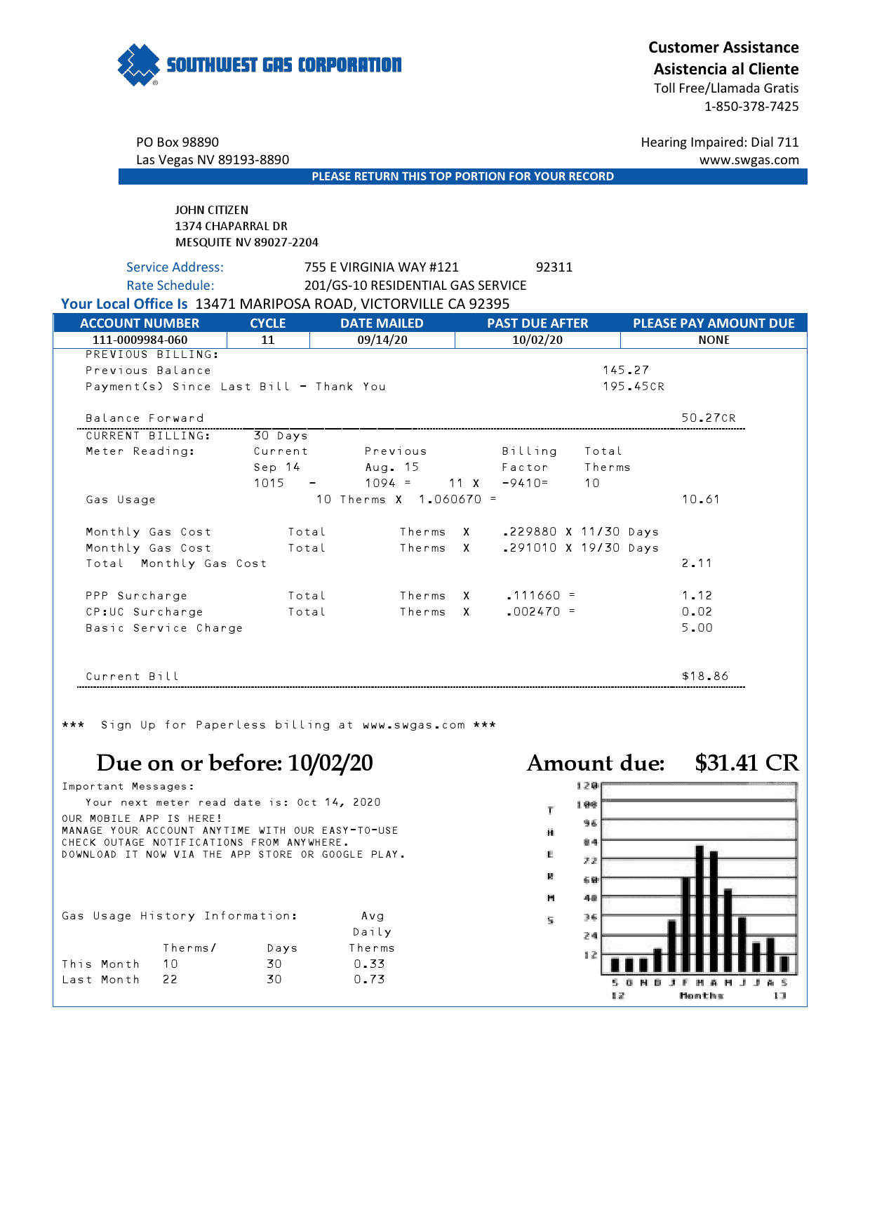 USA-Southwest-gas.png USA Nevada Southwest gas Corporation utility bill template in Word and PDF format