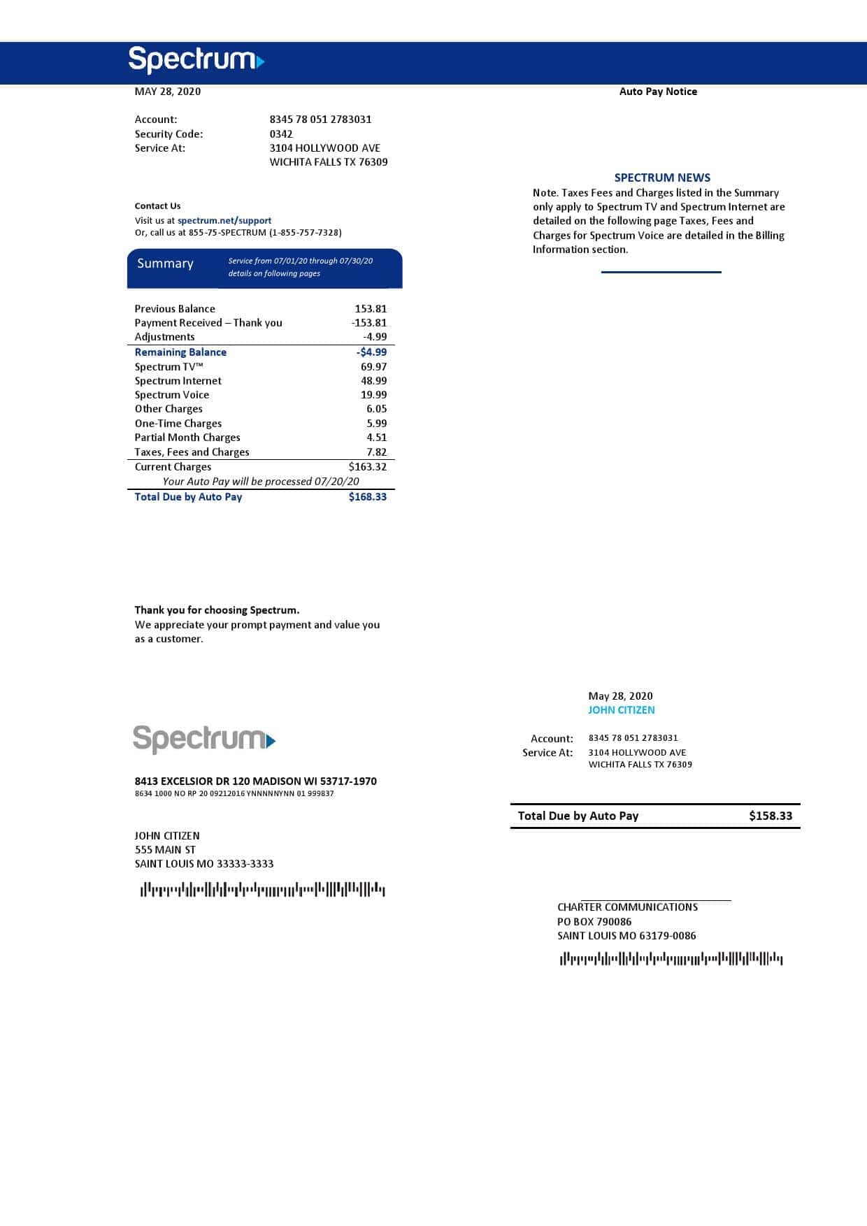 USA-Spectrum_000001.jpg USA Spectrum utility bill template in Word and PDF format (.doc and .pdf)