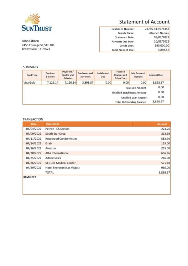USA-Suntrust_000001.jpg USA SunTrust bank statement Word and PDF template, version 2