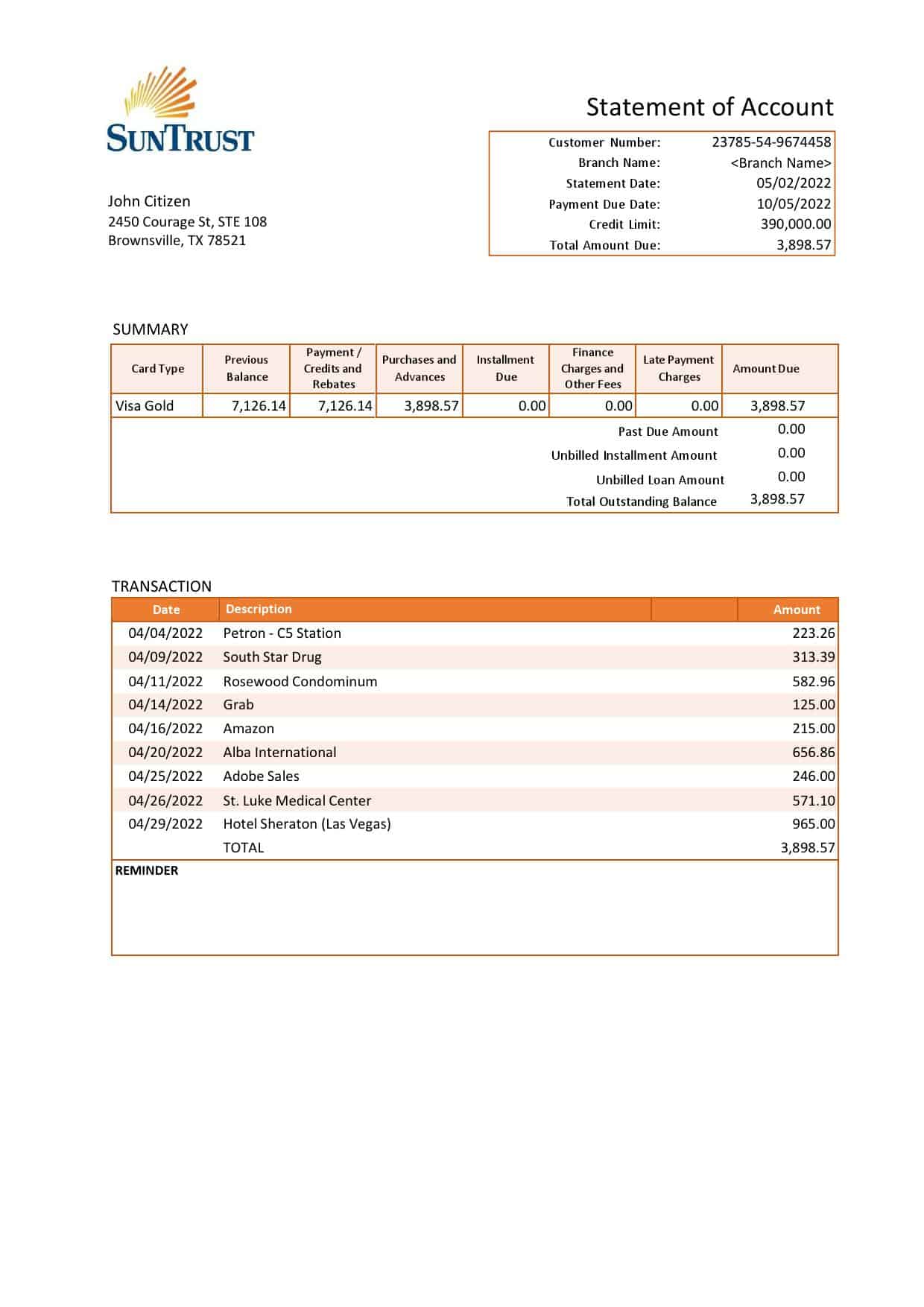 USA-Suntrust_000001.jpg USA SunTrust bank statement Word and PDF template, version 2