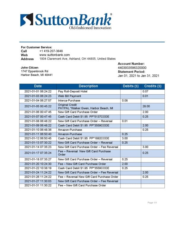 USA-Sutton-Bank_000001-1.jpg USA Ohio Sutton bank statement template in Word and PDF format