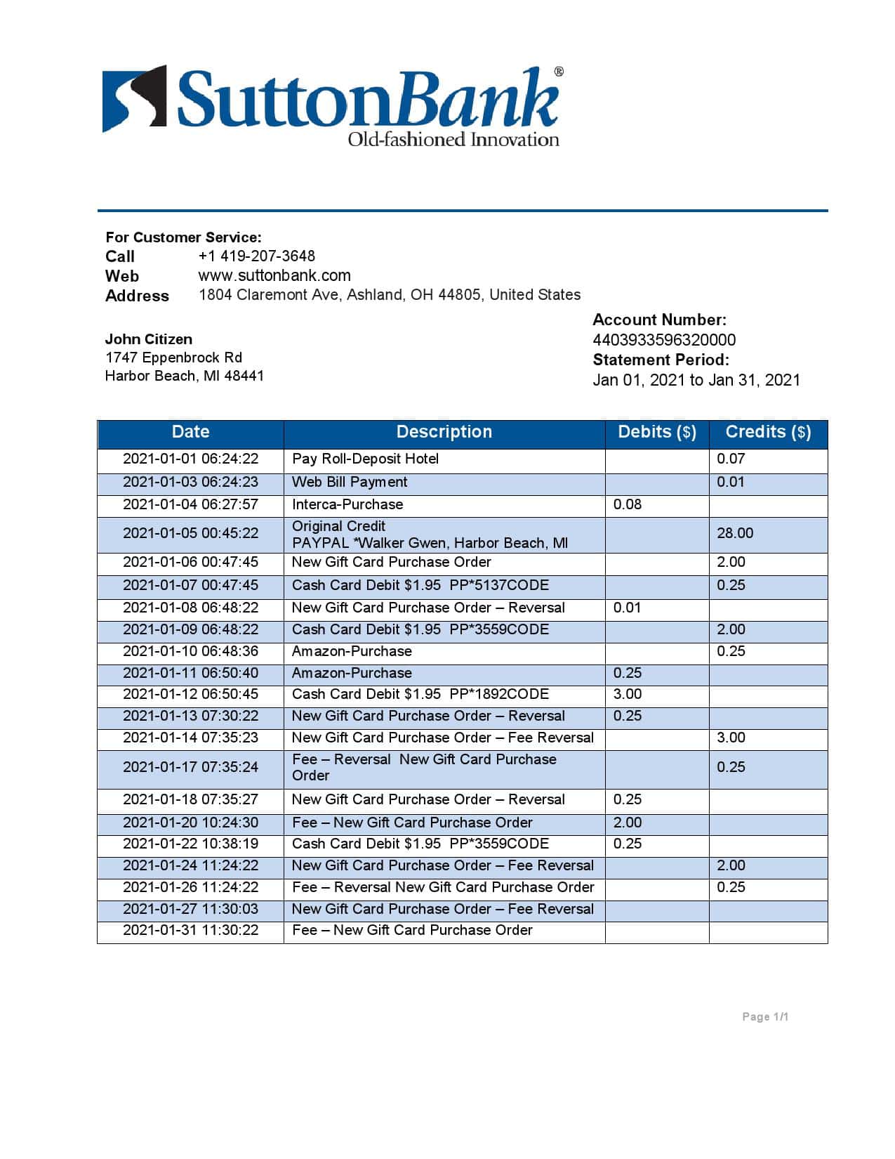 USA-Sutton-Bank_000001-1.jpg USA Ohio Sutton bank statement template in Word and PDF format