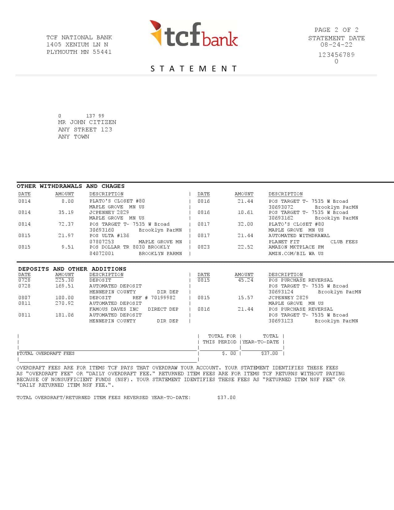 USA-TCF-bank-statement-Word-and-PDF-template-3-pages-2-1.jpg USA TCF bank statement, Word and PDF template, 3 pages - Image 2