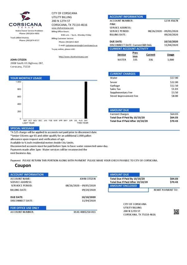 USA-Texas-City-of-Corsicana.jpg USA Texas City of Corsicana utility bill template in Word and PDF format