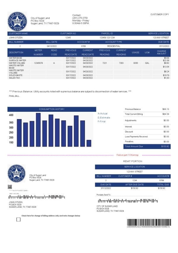 USA-Texas-City-of-Sugar.jpg USA Texas City of Sugar Land utility bill template in Word and PDF format