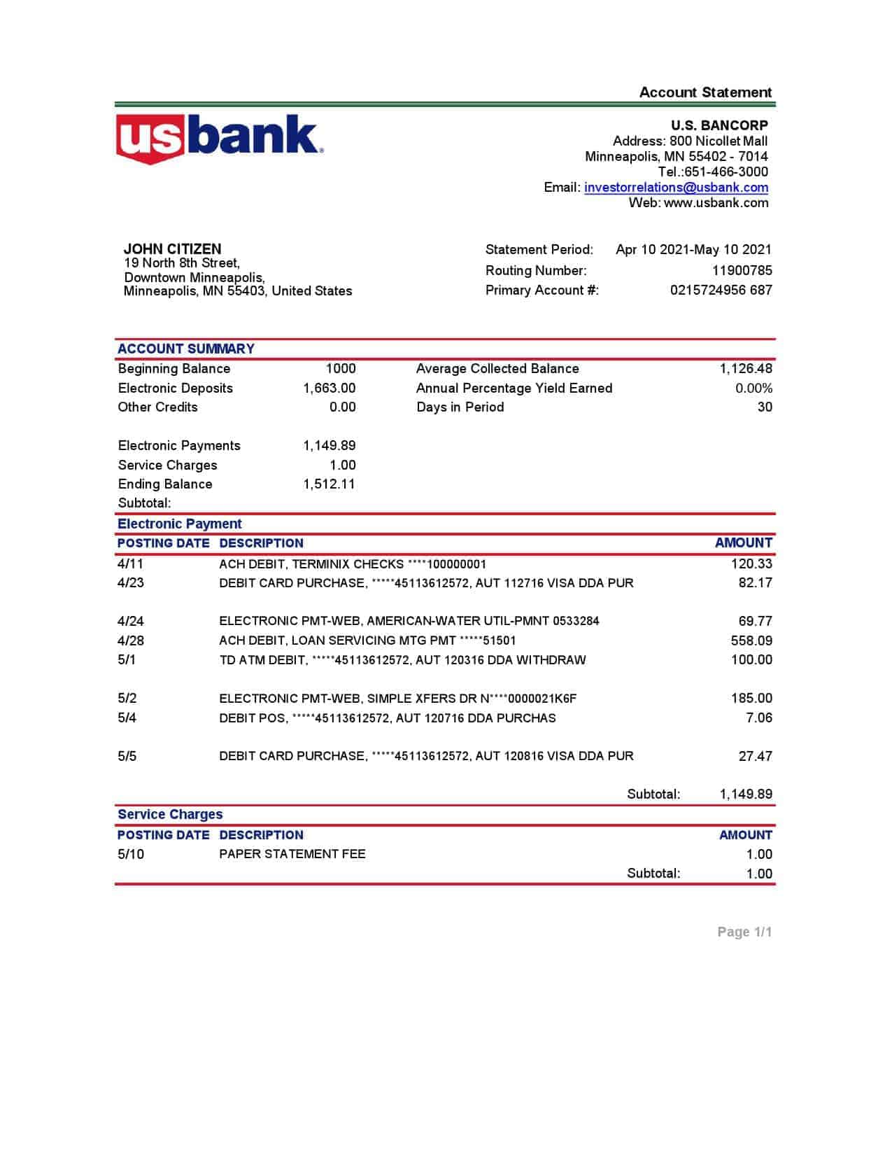 USA-U.S.-Bancorp-bank_000001.jpg USA Bancorp bank statement easy to fill template in .xls and .pdf file format
