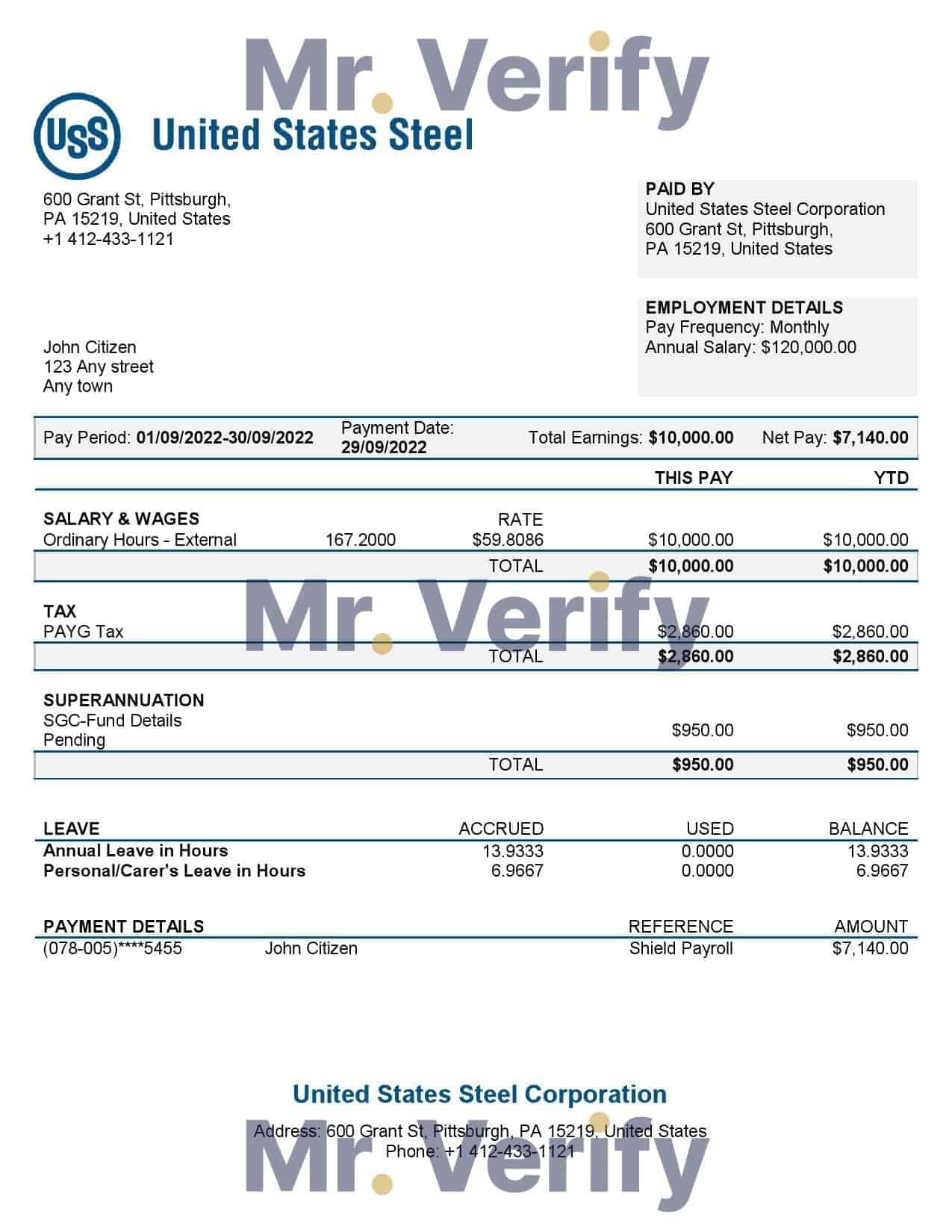 USA-United-States-Steel-Corporation-steel-production-company.jpg USA United States Steel Corporation steel production company pay stub Word and PDF template