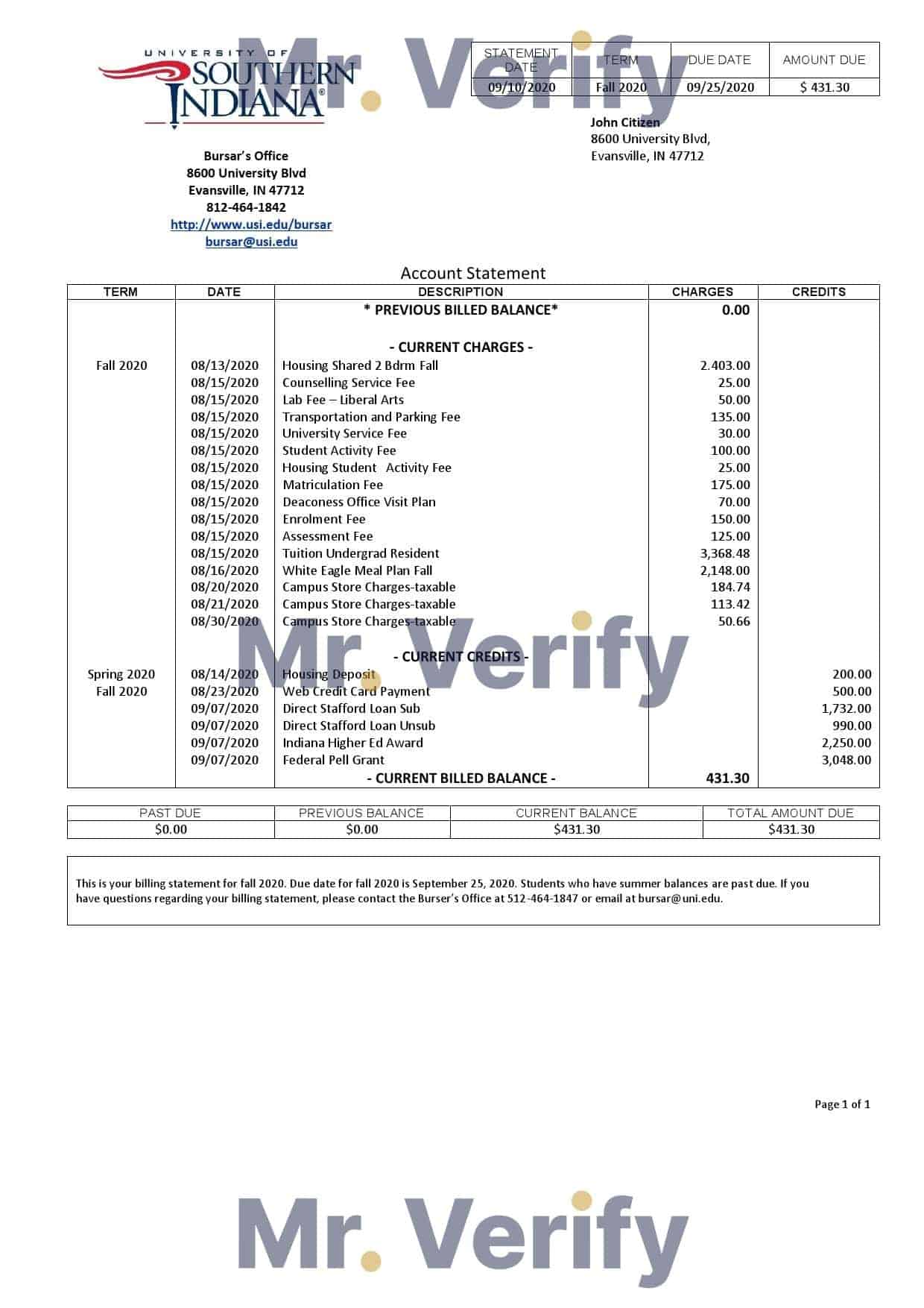 USA-University-of-Southern-Indiana-account-billing-statement-template-in-Word-and-PDF-format.jpg USA University of Southern Indiana account billing statement template in Word and PDF format