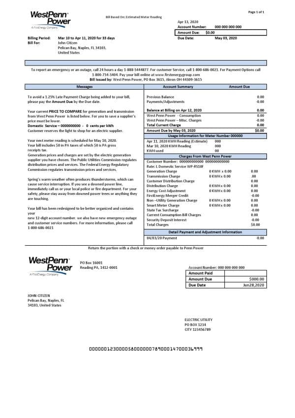USA-West-Penn-Power.jpg USA Pennsylvania West Penn Power utility bill template in Word and PDF format