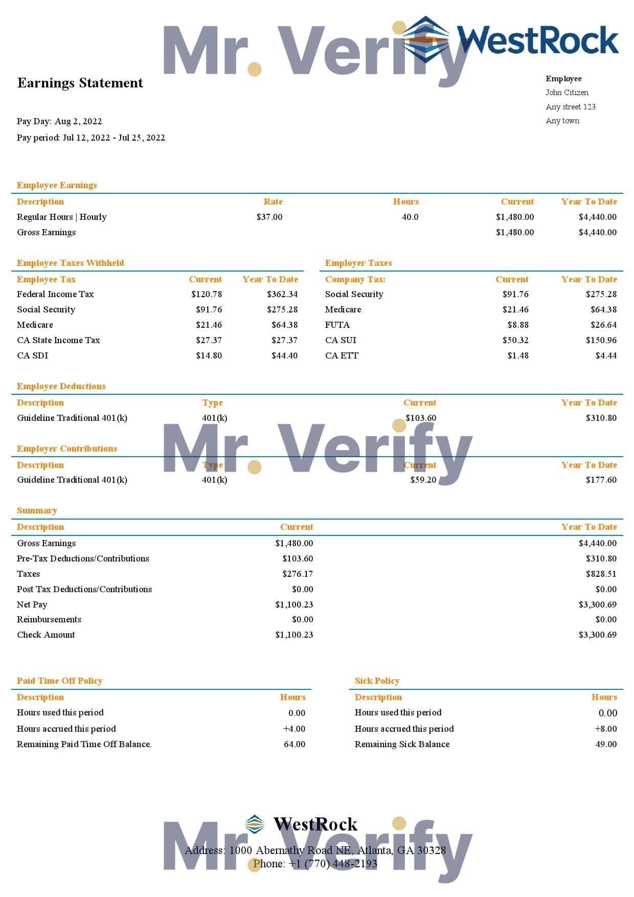 USA-WestRock-packaging-company.jpg USA WestRock packaging company pay stub Word and PDF template
