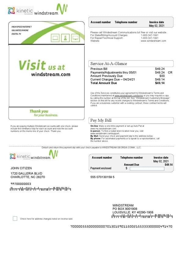 USA-Windstream.jpg USA Windstream Holdings, Inc. utility bill template in Word and PDF format