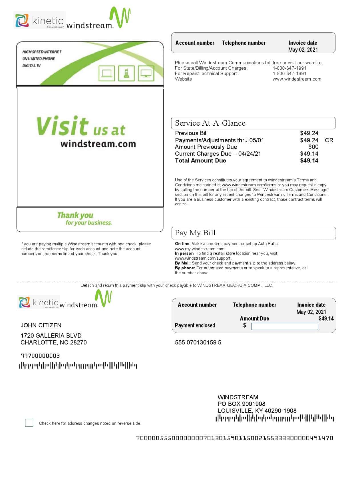 USA-Windstream.jpg USA Windstream Holdings, Inc. utility bill template in Word and PDF format