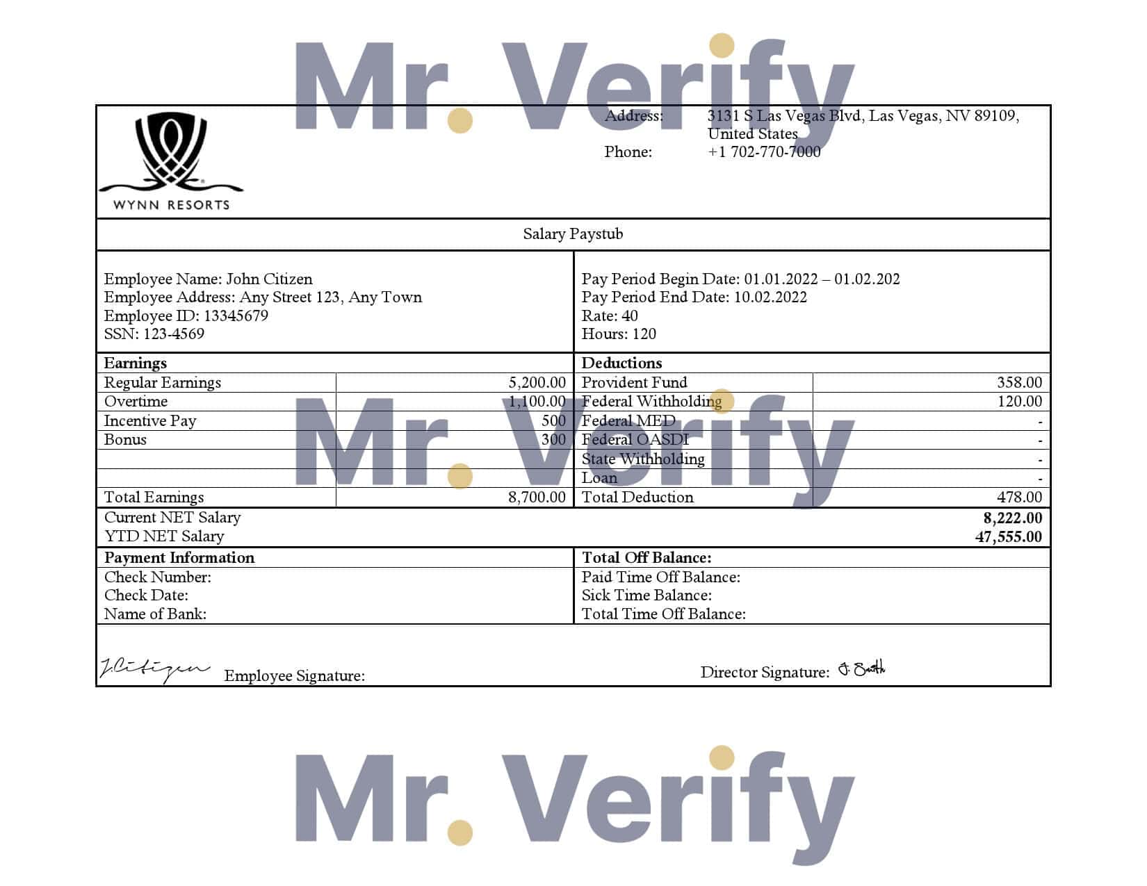 USA-Wynn-Resorts.jpg USA Wynn Resorts hospitality company pay stub Word and PDF template