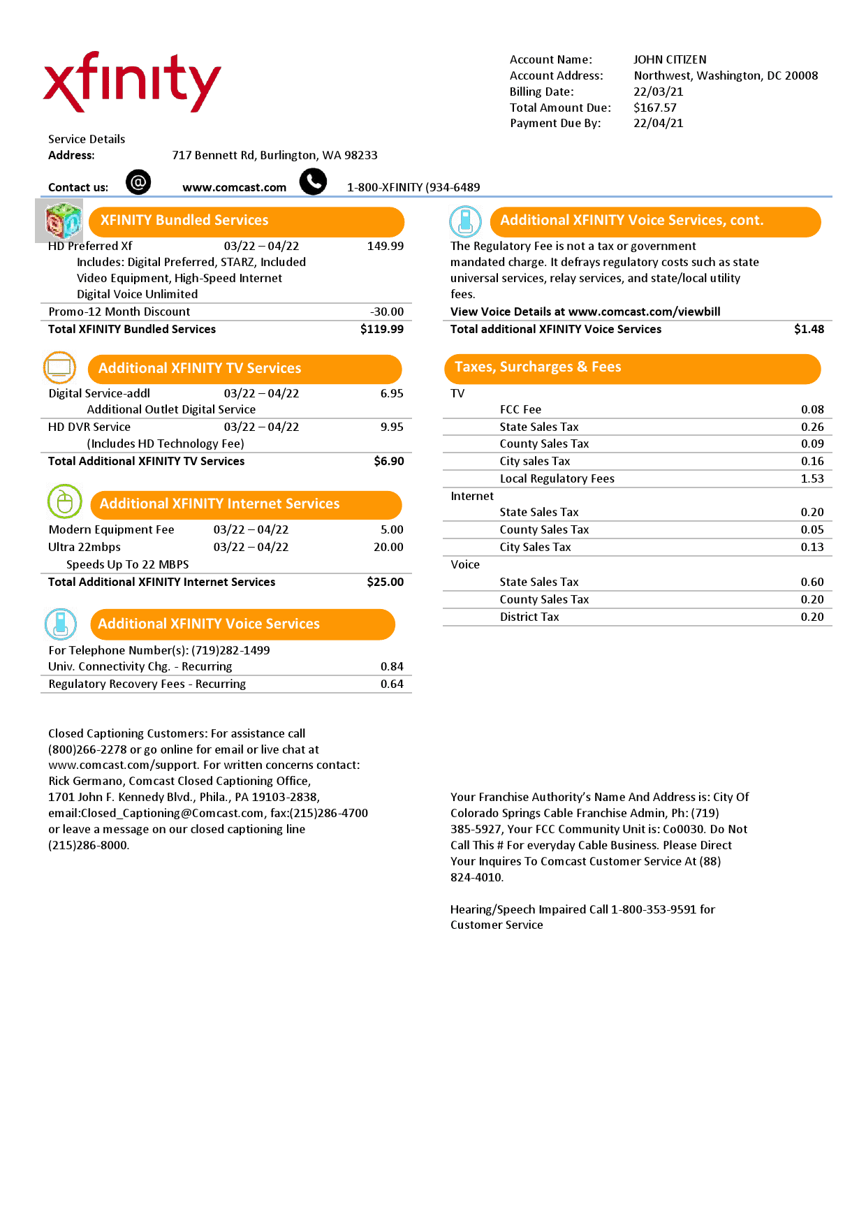 USA-Xfinity-2-pages_000002.png USA San Francisco Xfinity Comcast utility bill template in Word and PDF format (2 pages) - Image 2