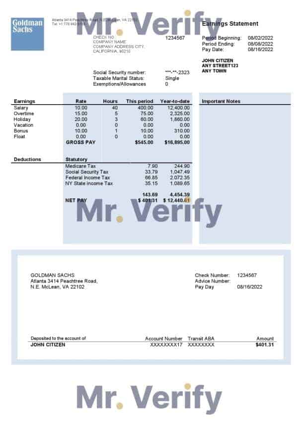 USA financial company earning statement template in Word and PDF format, version 2