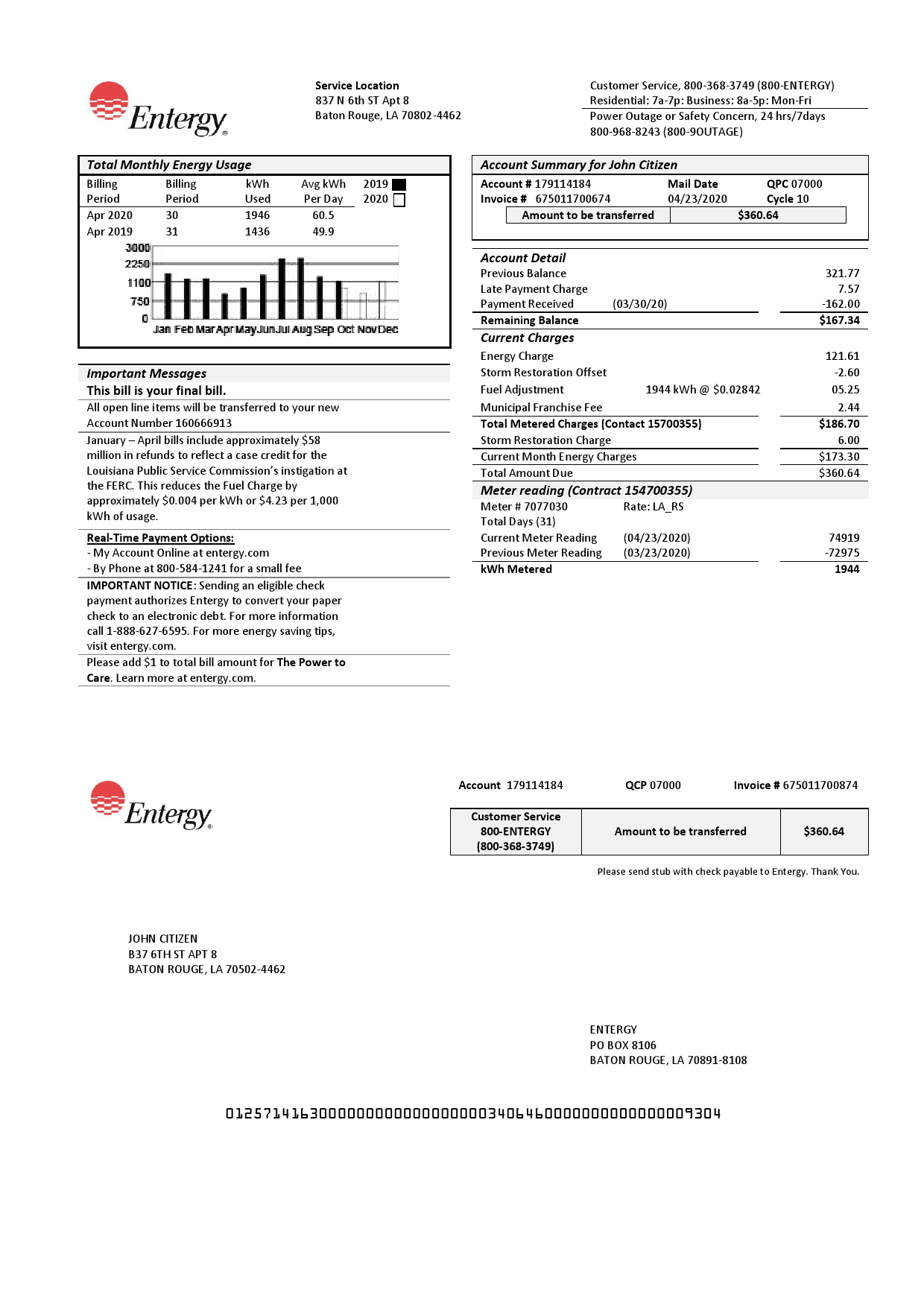 USA.png USA Entergy electricity utility bill template in Word and PDF format (2 pages)