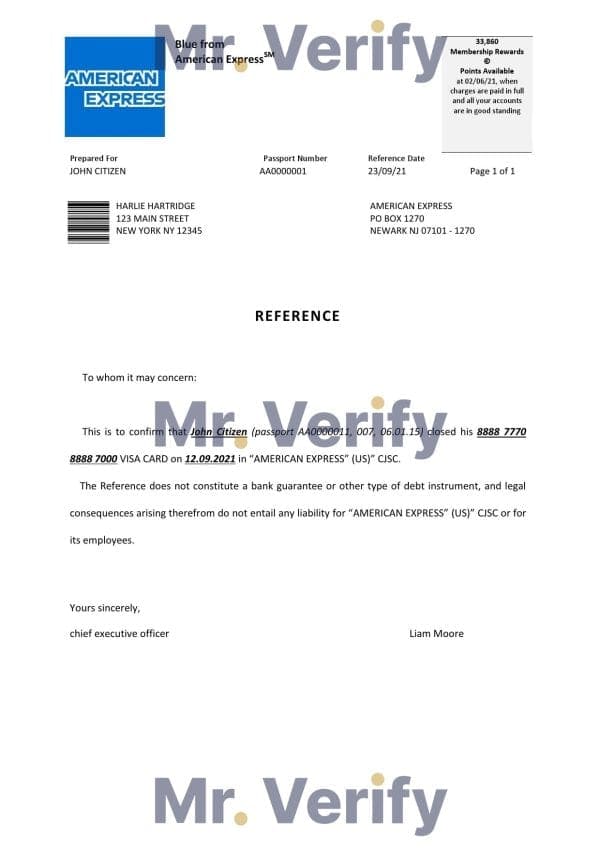 USA American Express bank account closure reference letter template in Word and PDF format USA American Express bank account closure reference letter template in Word and PDF format