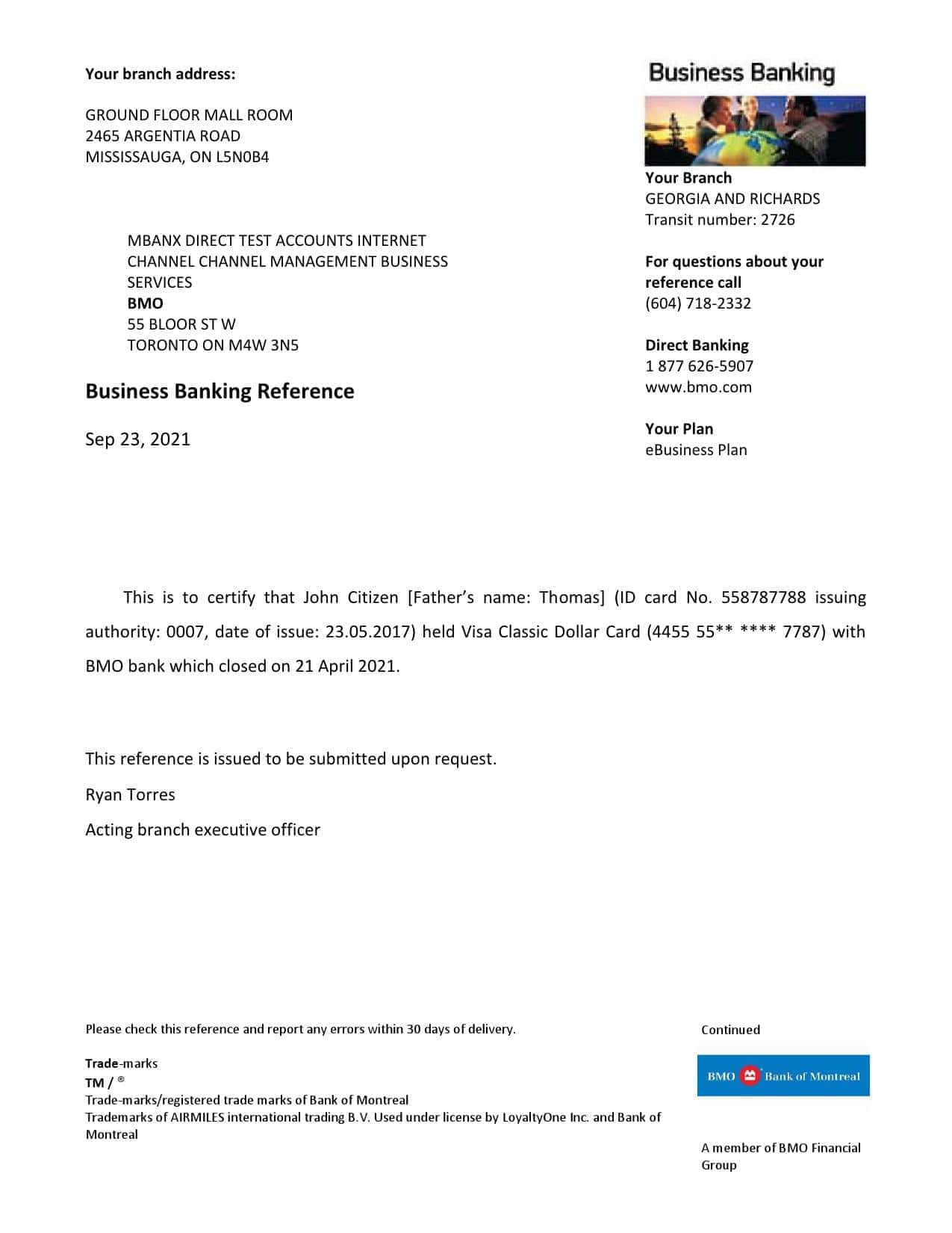USA BMO bank account closure reference letter template in Word and PDF format USA BMO bank account closure reference letter template in Word and PDF format