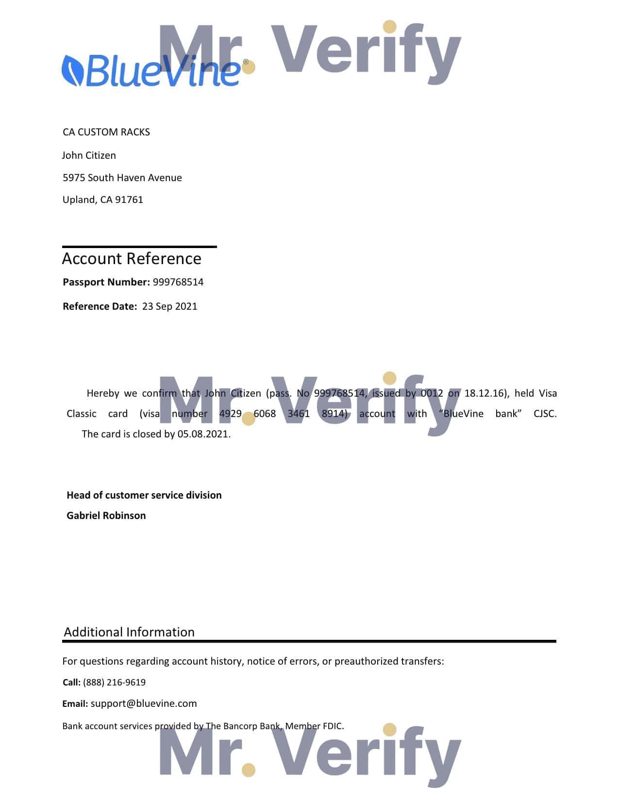 USA BlueVine bank account closure reference letter template in Word and PDF format USA BlueVine bank account closure reference letter template in Word and PDF format