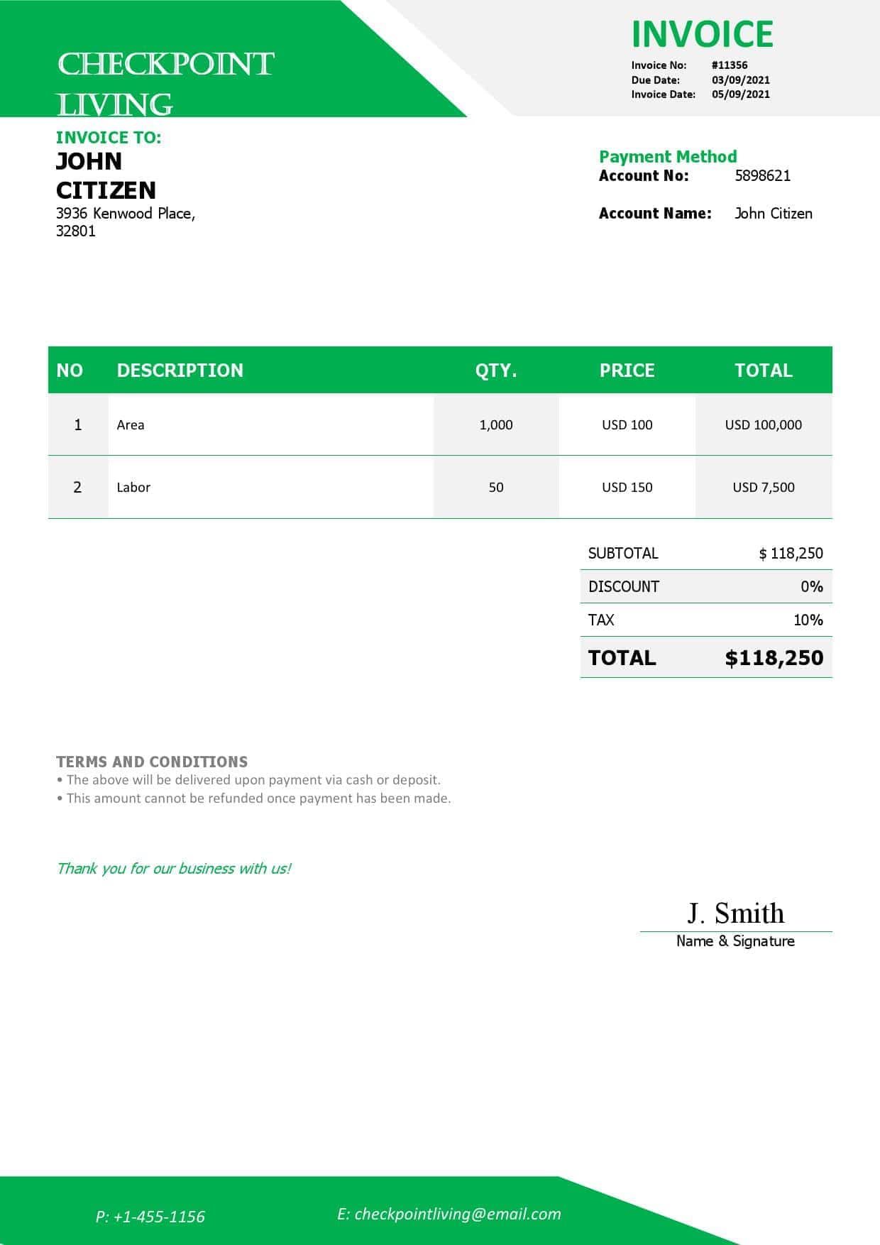 USA Checkpoint Living invoice template in Word and PDF format, fully editable USA Checkpoint Living invoice template in Word and PDF format, fully editable