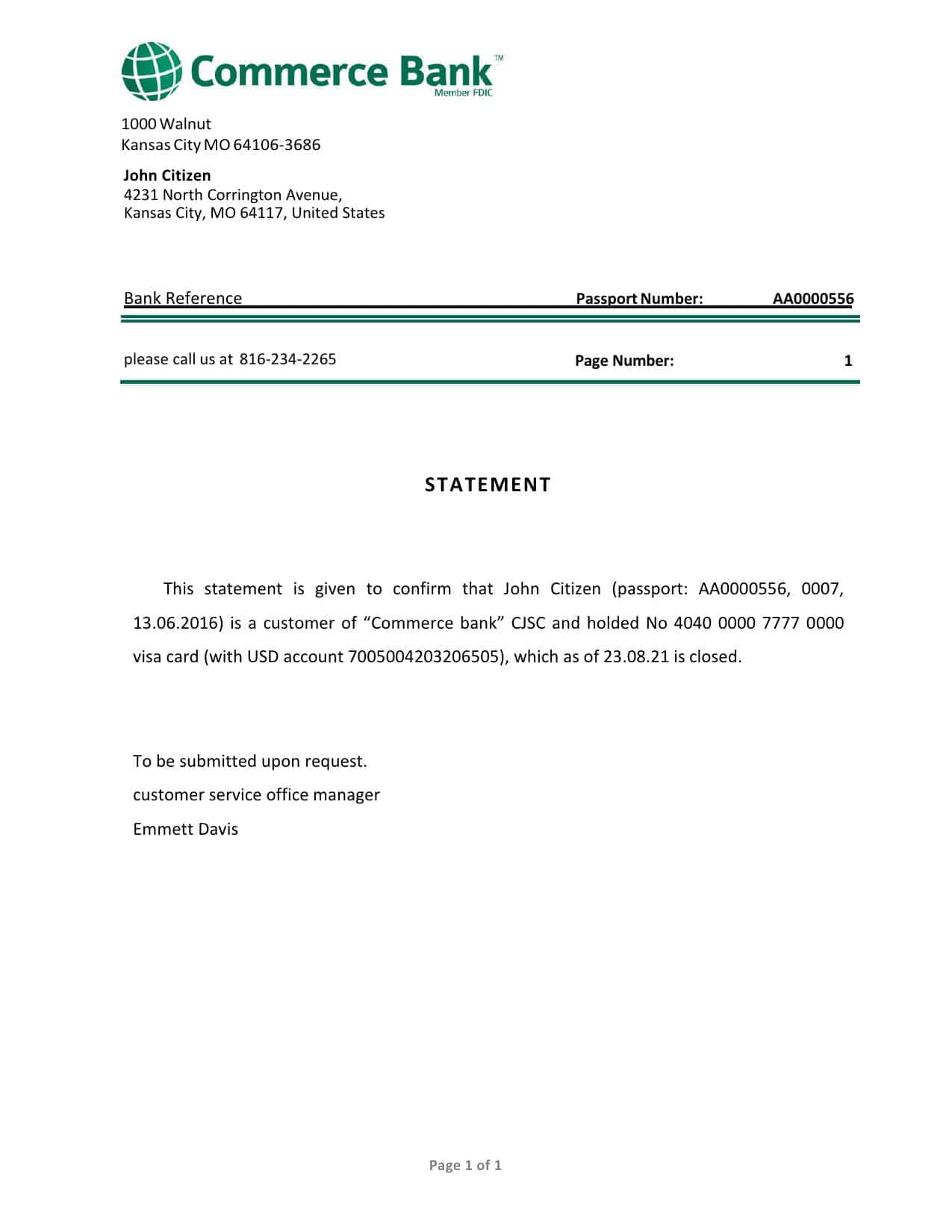 USA Commerce Bank bank account closure reference letter template in Word and PDF format USA Commerce Bank bank account closure reference letter template in Word and PDF format