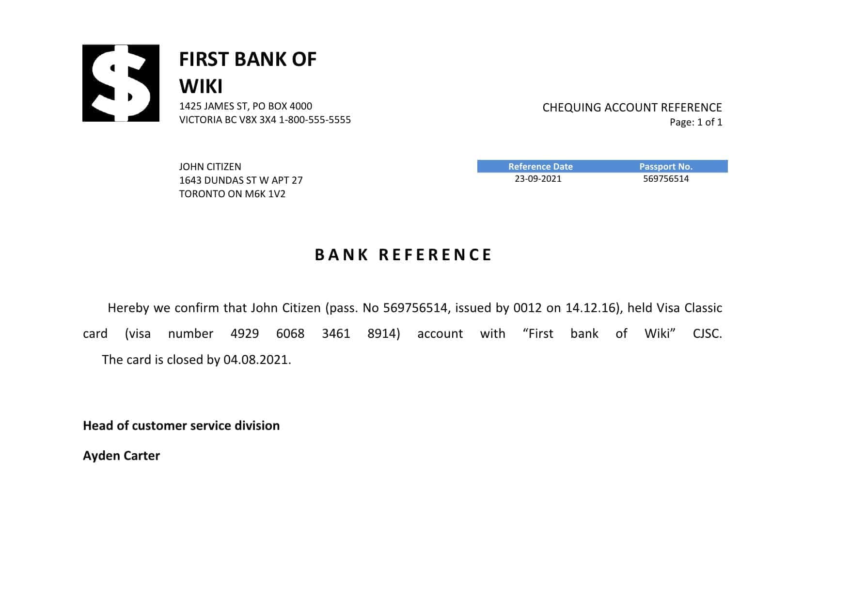 USA First Bank of Wiki bank account closure reference letter template in Word and PDF format USA First Bank of Wiki bank account closure reference letter template in Word and PDF format