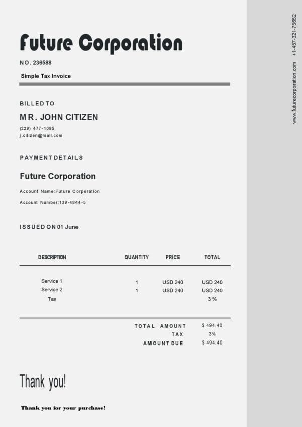 USA Future Corporation invoice template in Word and PDF format, fully editable