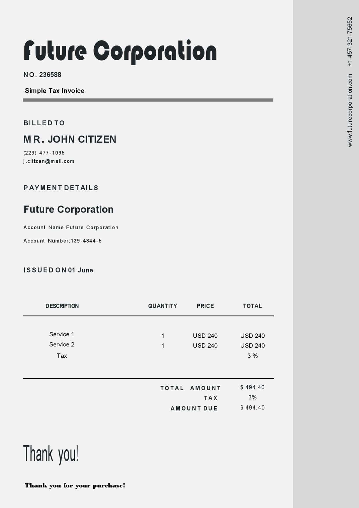 USA Future Corporation invoice template in Word and PDF format, fully editable USA Future Corporation invoice template in Word and PDF format, fully editable