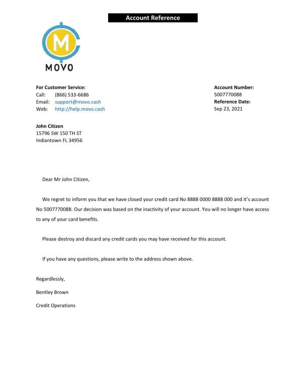 USA Movo bank account closure reference letter template in Word and PDF format USA Movo bank account closure reference letter template in Word and PDF format