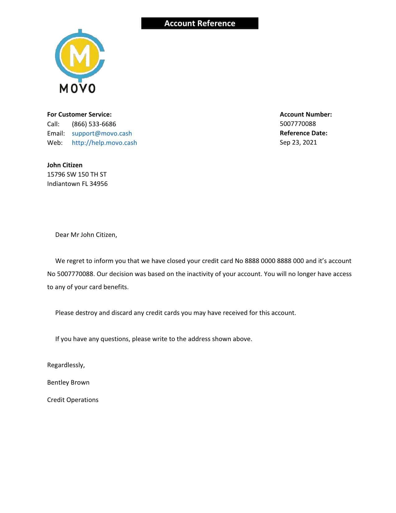 USA Movo bank account closure reference letter template in Word and PDF format USA Movo bank account closure reference letter template in Word and PDF format