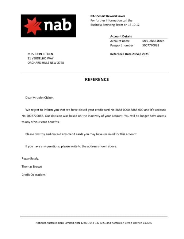 USA Nab bank account closure reference letter template in Word and PDF format USA Nab bank account closure reference letter template in Word and PDF format