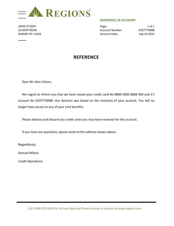USA Regions bank account closure reference letter template in Word and PDF format USA Regions bank account closure reference letter template in Word and PDF format
