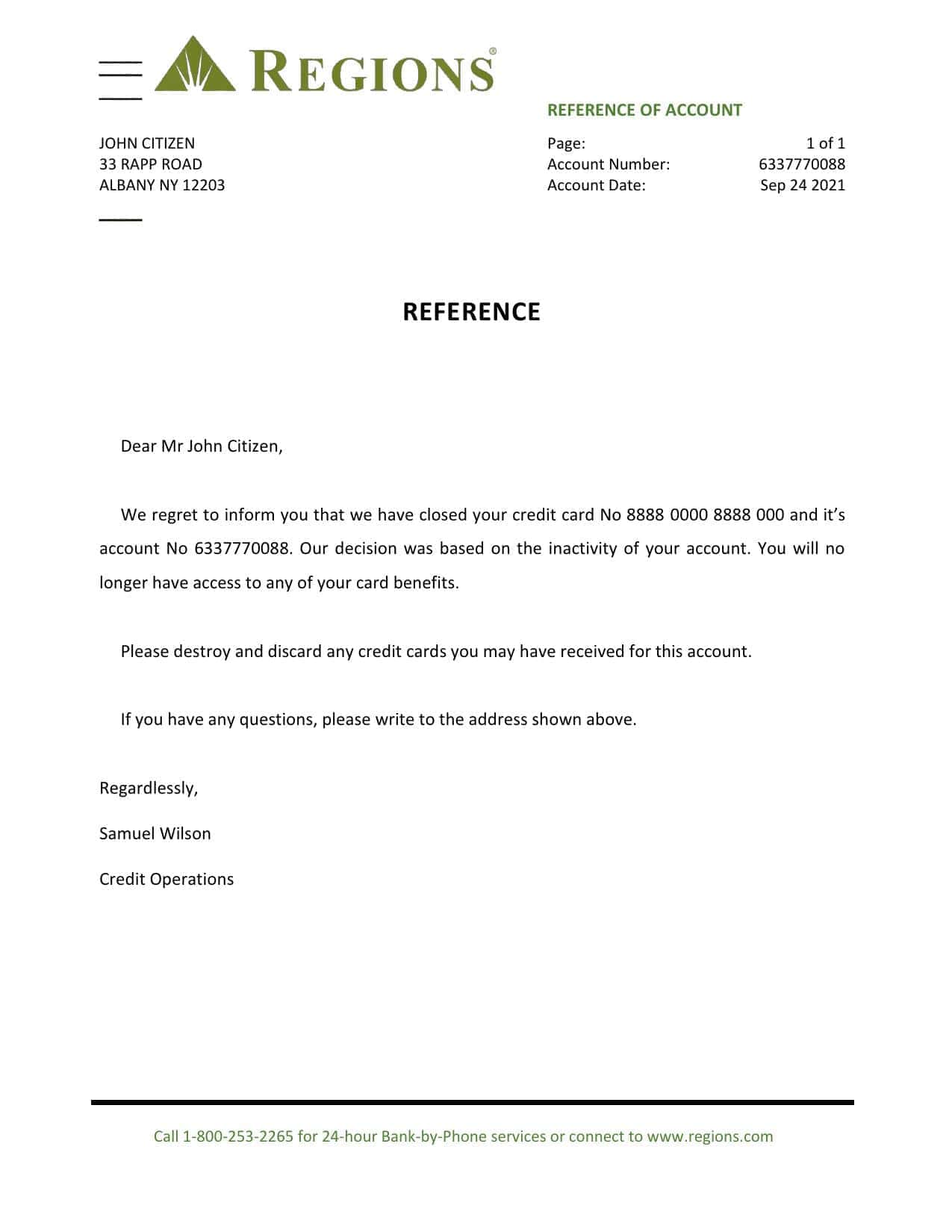 USA Regions bank account closure reference letter template in Word and PDF format USA Regions bank account closure reference letter template in Word and PDF format