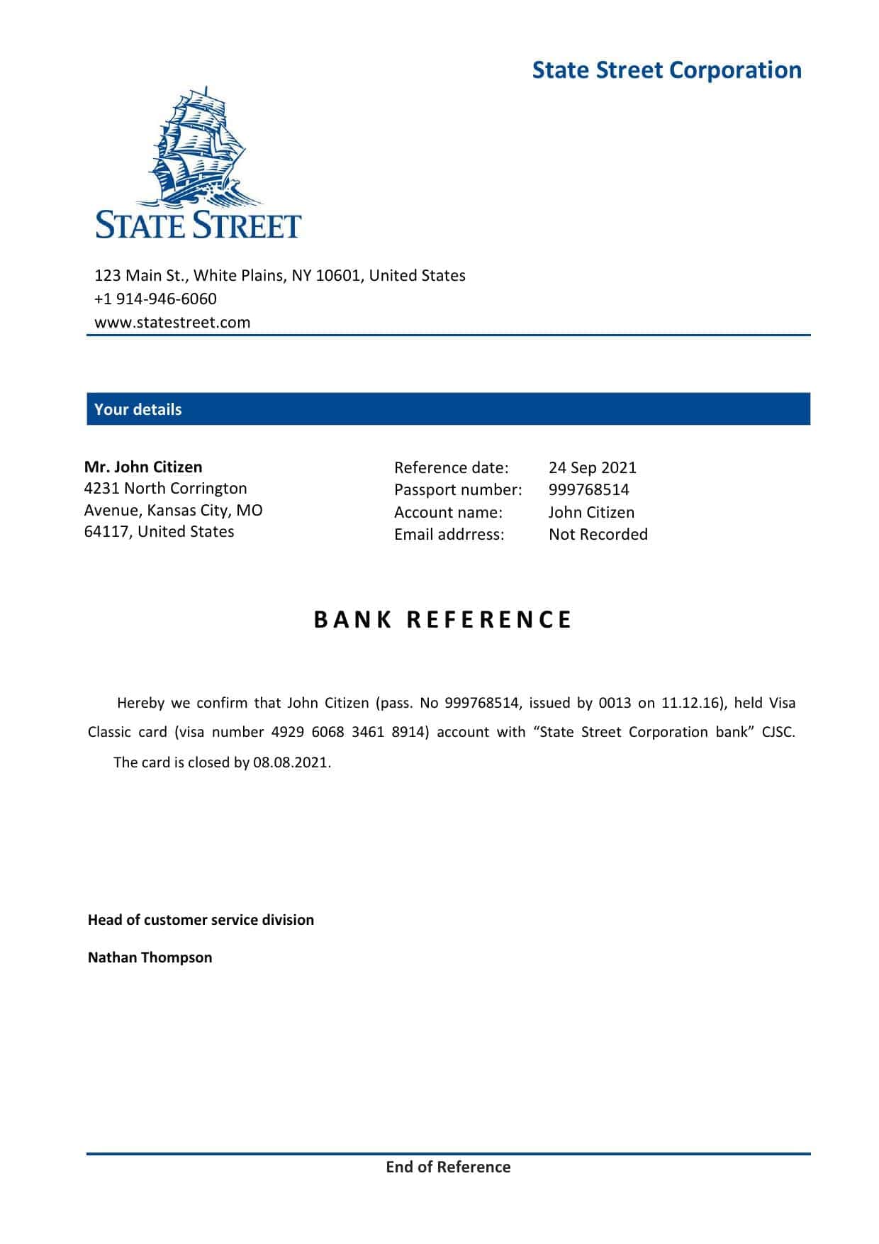 USA State Street bank account closure reference letter template in Word and PDF format USA State Street bank account closure reference letter template in Word and PDF format